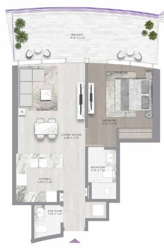 1bhk Floor Plan Type L1-L6