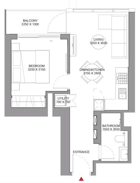 Flr Plan 1 BHK Type A Variant