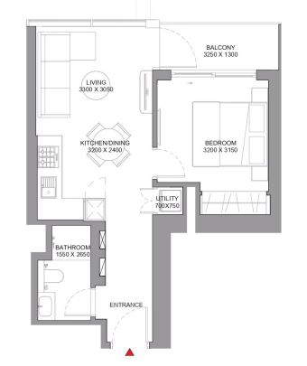 Flr Plan 1 BHK Type B Variant