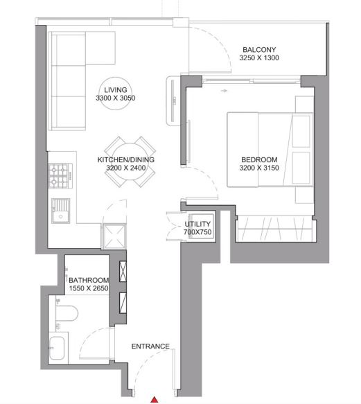 Flr Plan 1 BHK Type B