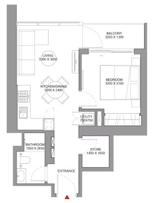 Flr Plan 1 BHK Type C