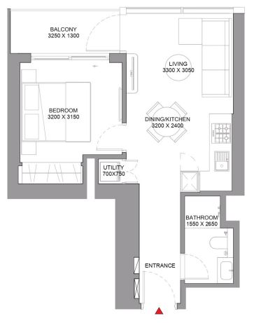 Flr Plan 1 BHK Type D