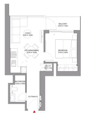 Flr Plan 1 BHK Type E