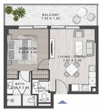 Flr Plan 1bhk Type B2