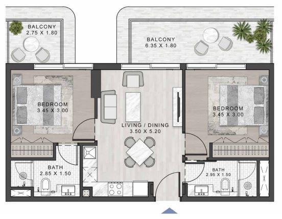 Flr Plan 2bhk Type A2